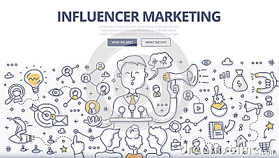 Influencer Marketing Doodle Concept Vector Illustration